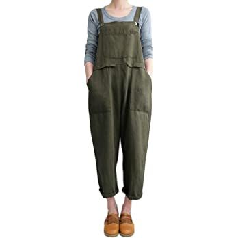 Gihuo Women's Fashion Baggy Loose Linen Overalls Jumpsuit | Amazon (US)