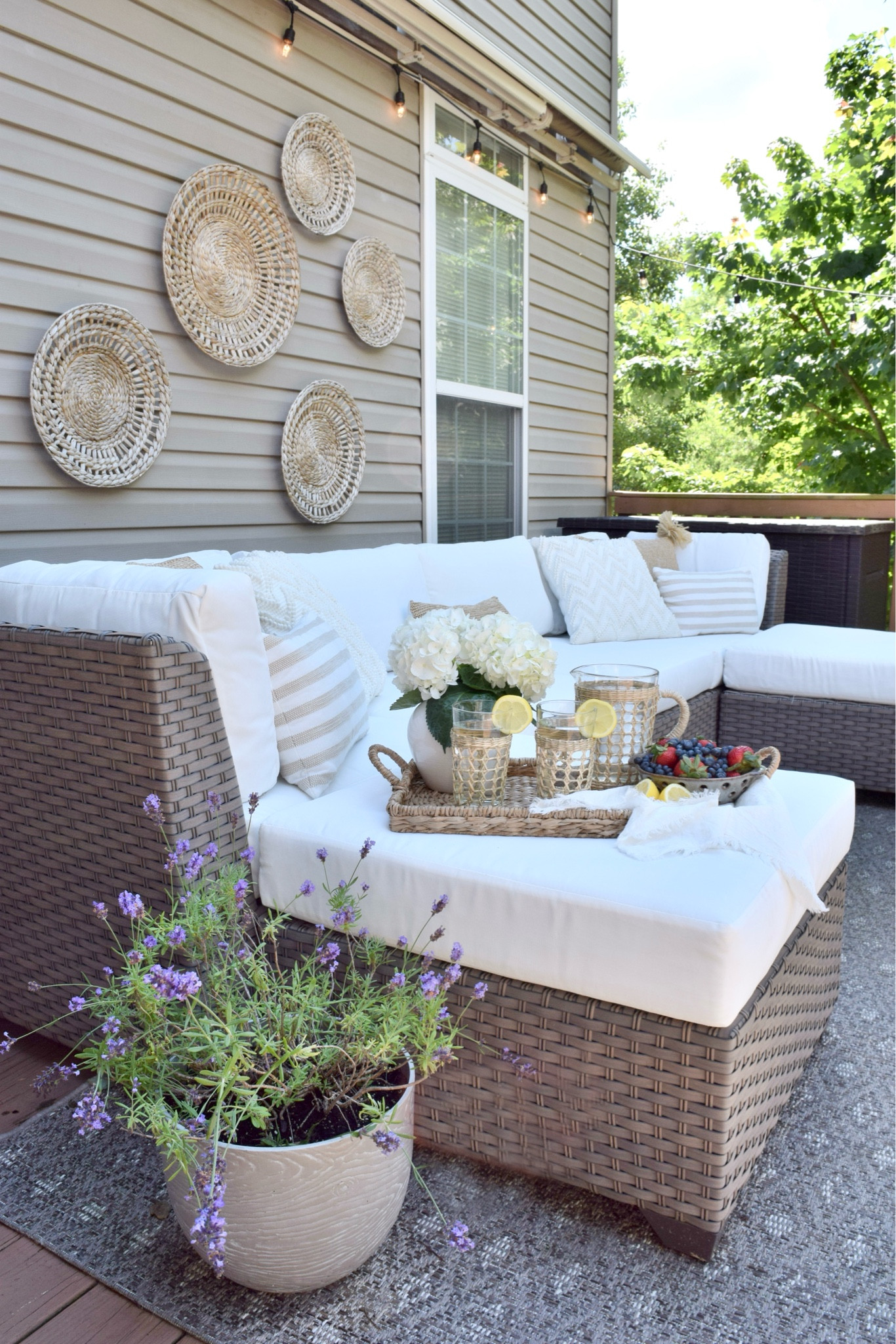 Outdoor Furniture, deck furniture, patio furniture, sectional couch, outdoor seating, outdoor sectional, outdoor string lights, outdoor living, outdoor decor, outdoor entertaining, pitcher set, woven glasses, woven pitcher, Potterybarn, neutral, wayfair, patio string lights, string lights 

#LTKhome #LTKSeasonal #LTKparties