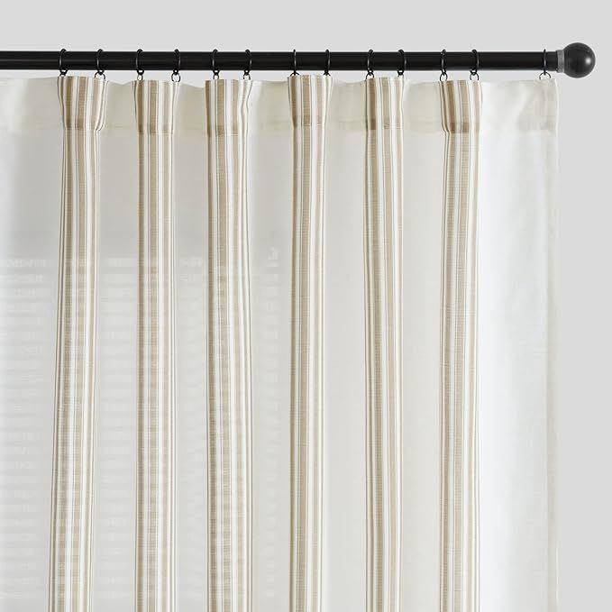 jinchan Striped Linen Curtains 84 Inch Long for Living Room Tan Stripe Curtains Semi Sheer Curt... | Amazon (US)