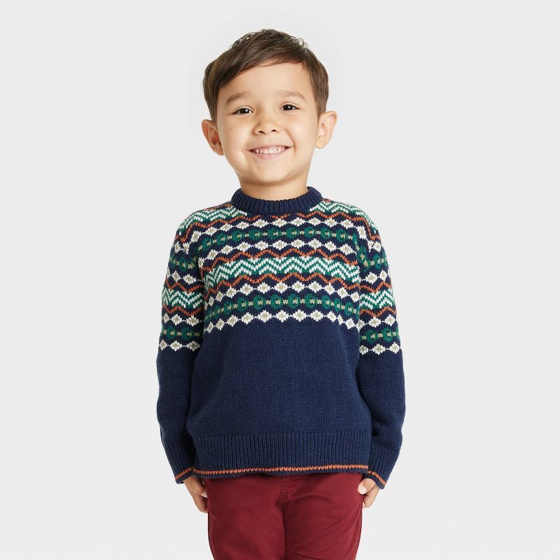 Toddler Boys' Fair Isle Crewneck Sweater - Cat & Jack™ Navy Blue | Target