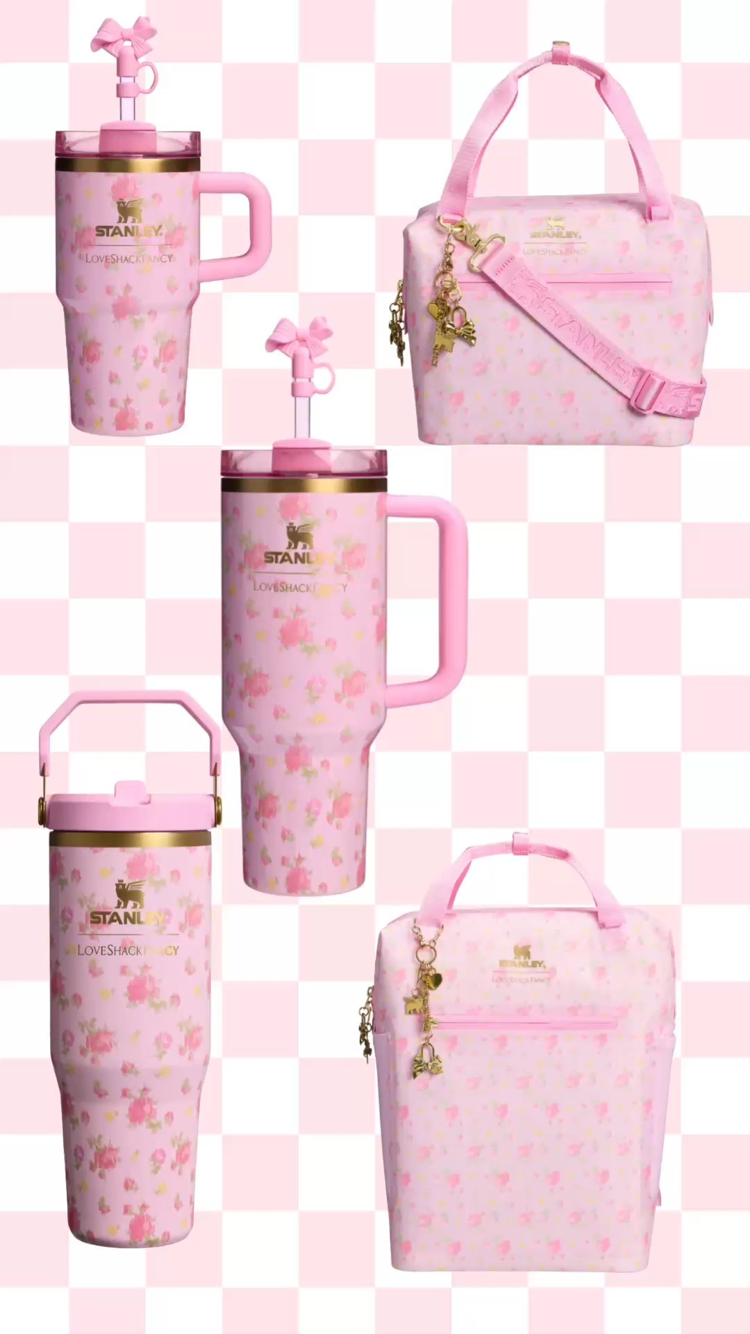 Stanley x Love Shack Fancy 
Pink Stanley 
Flip top Stanley 
Floral Stanley 
Pink cooler 
Cooler backpack 

#LTKActive #LTKFamily #LTKTravel