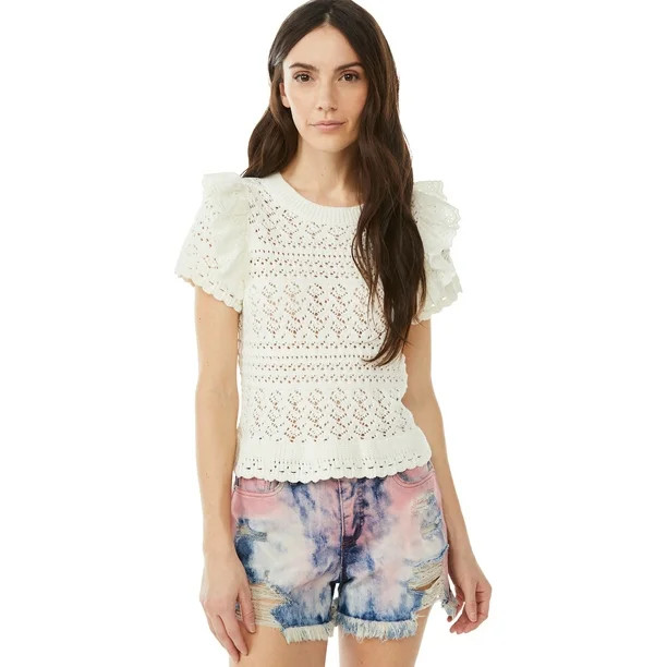 Scoop Women's Eyelet T-Shirt with Ruffle Trim | Walmart (US)