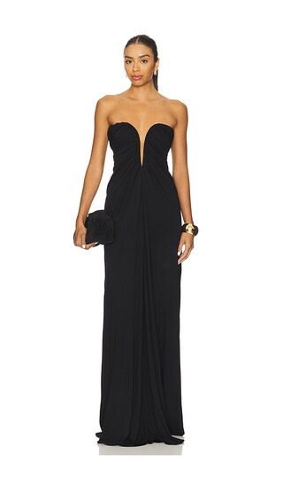 Bustier Ruched Gown in Black | Revolve Clothing (Global)