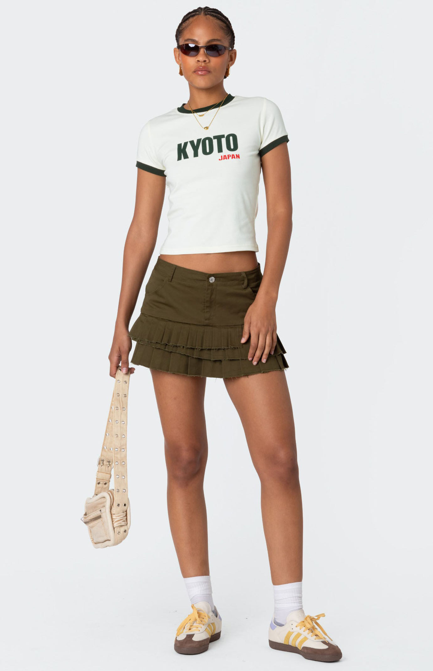 Edikted Women's Layered Pleats Mini Skirt in Olive - Size XS | PacSun