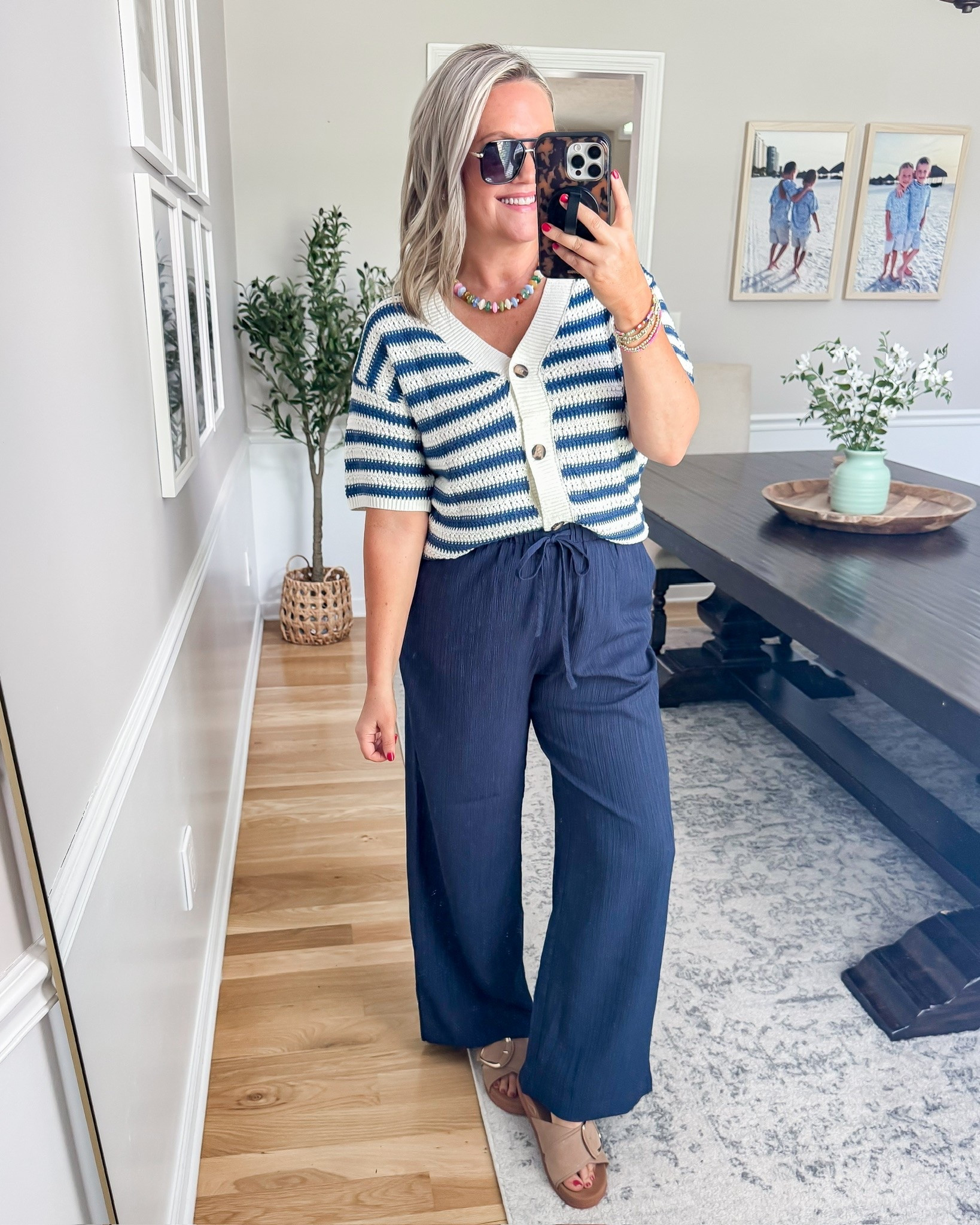 This striped cardigan is such a cute lightweight layer for spring and summer. Paired with these flowy pull on pants, it’s one of those outfits that feels comfy but still looks really put together.

striped cardigan, pull on pants, comfy chic outfit, casual summer outfit, navy outfit, lightweight cardigan, effortless style, vacation outfit, everyday fashion, wide leg pants, spring outfit ideas, comfy fashion finds

#LTKootd #LTKMothersDay #LTKSeasonal