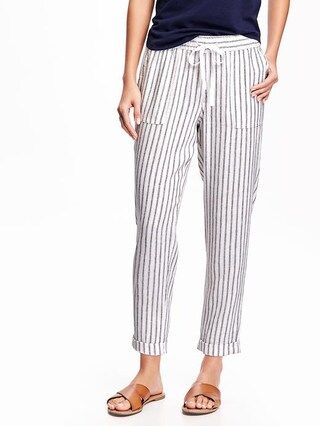 Old Navy Mid Rise Linen Crop Pants For Women Size S - White stripe | Old Navy US