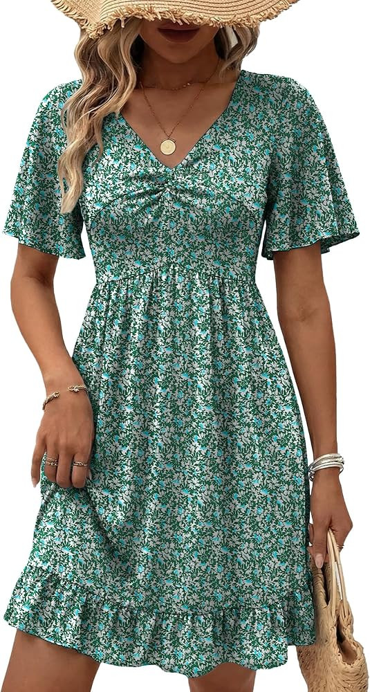 UEAL Womens Cute Spring Dresses 2026 Cute V Neck A-Line Summer Beach Vacation Sun Dress | Amazon (US)