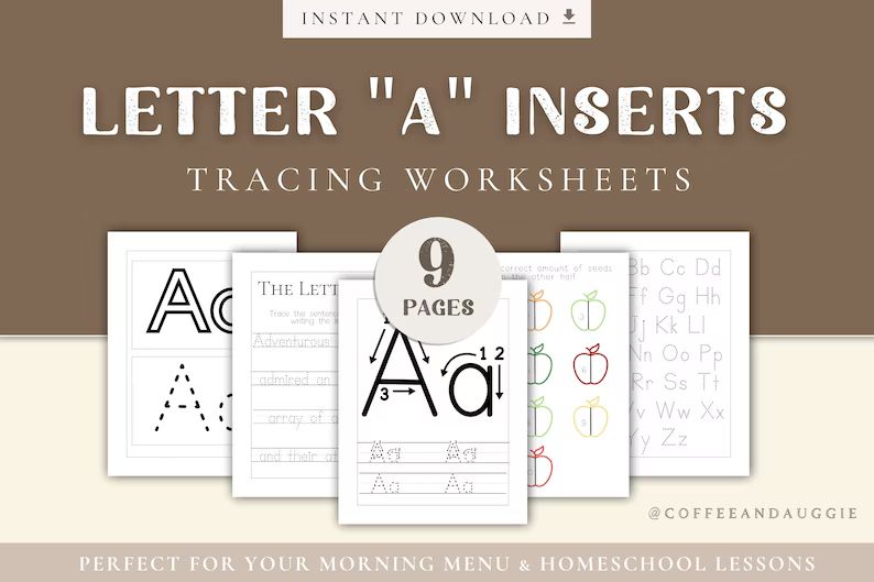 Letter A Simple Tracing Printable | Morning Menu Inserts | Alphabet Uppercase & Lowercase Prewrit... | Etsy (US)