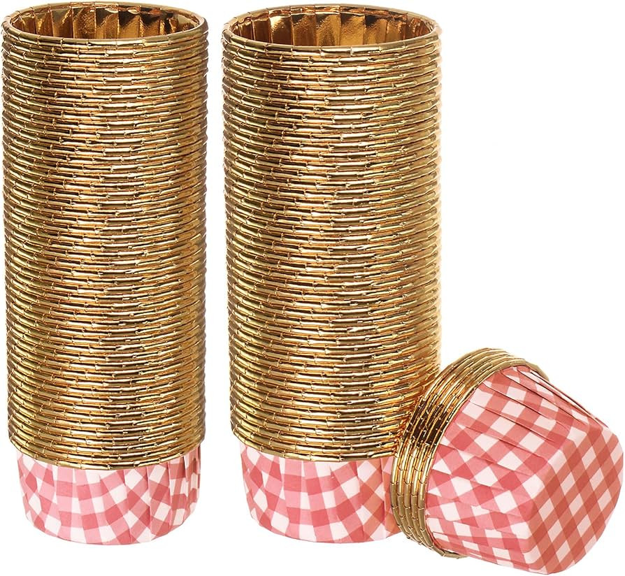 Gold Red Plaid Cupcake Cups, 100pcs Aluminum Foil 3.5oz Standard Cupcake Liners Cupcake Baking Cu... | Amazon (US)