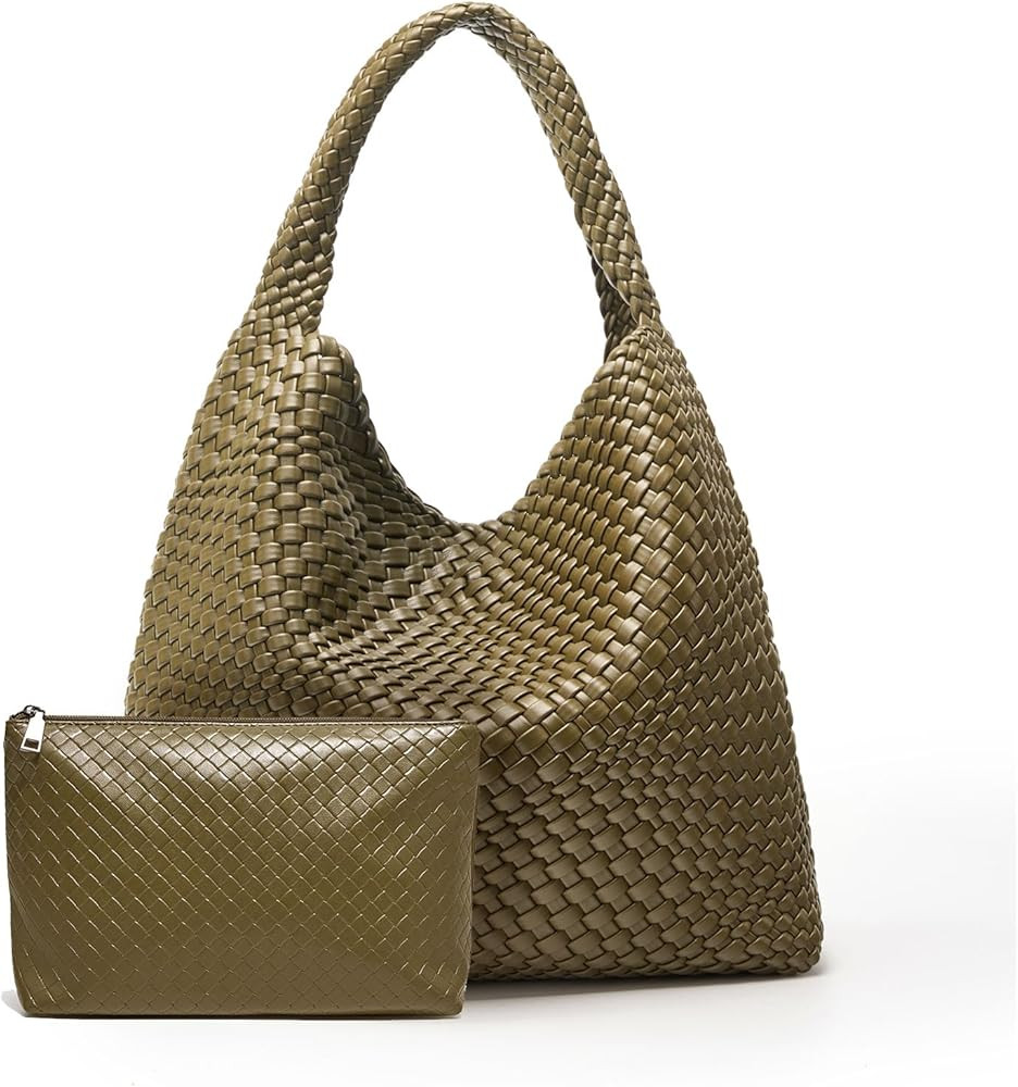 Large Woven Tote Bag for Women Weave Purse Woven Leather Handbag | Amazon (US)