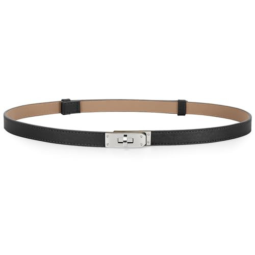 Horsopia Women Black Skinny Leather Belt Solid Color Adjustable Thin Belt Alloy Turn Lock For Jeans Dresses | Amazon (US)