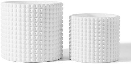 White Ceramic Vintage Style Hobnail Patterned Planter Pots - 6 and 5 Inch Containers with Watering D | Amazon (US)