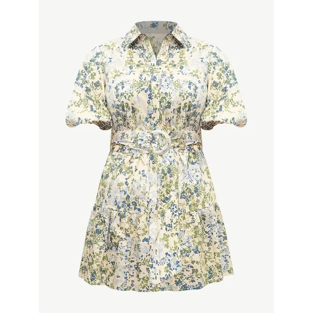 ELOQUII Elements Women's Plus Size Button Down Dress with Flounce | Walmart (US)