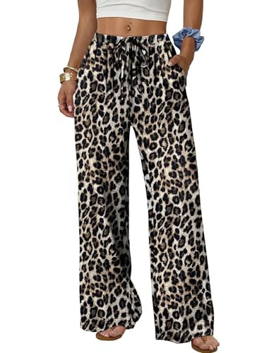 Sampeel Wide Leg Pants for Women Flowy Palazzo Drawstring Elastic Waist Trousers with Pockets Sum... | Amazon (US)