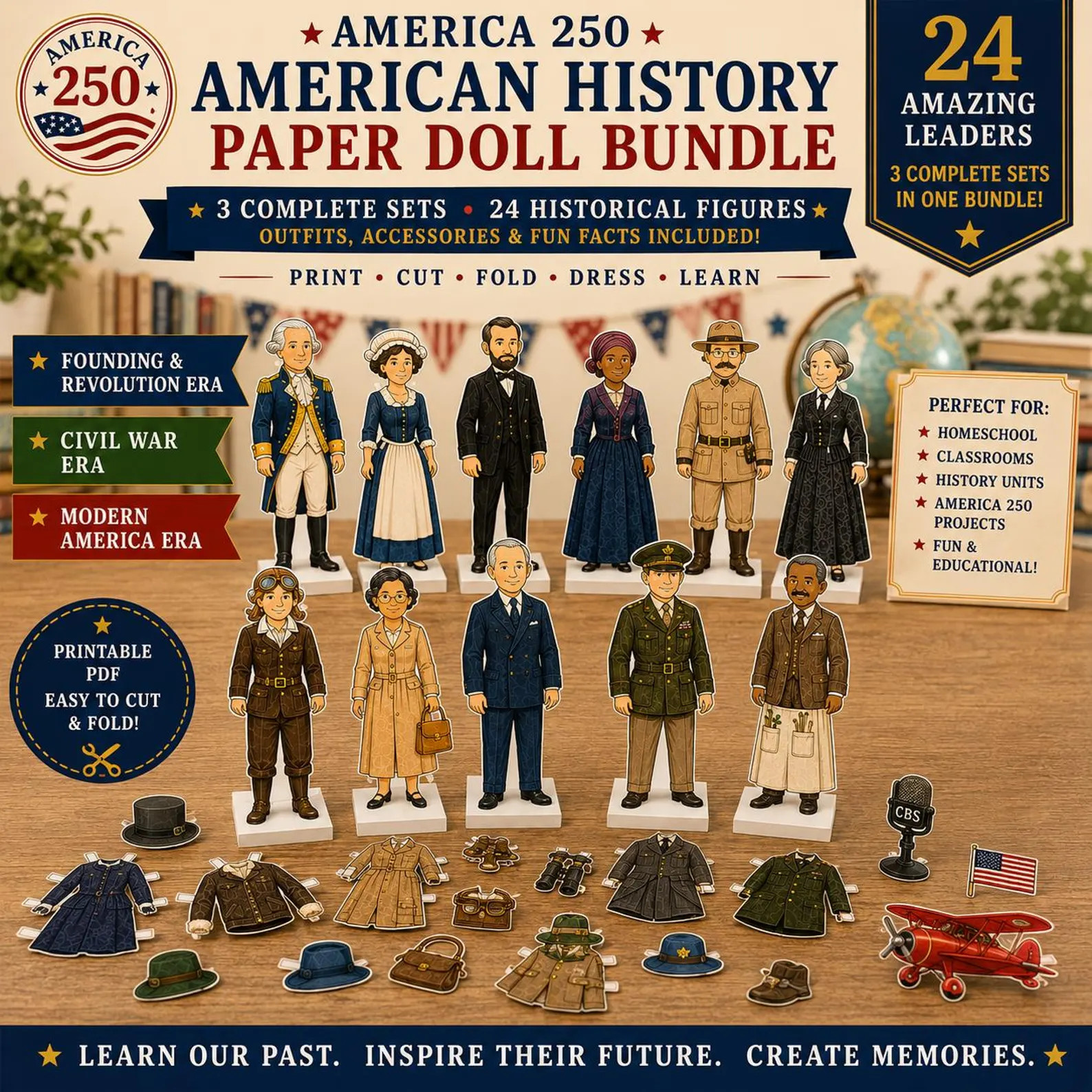 America 250 American History Paper Doll Bundle (24 Historical Figures) | Etsy (Global)