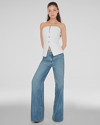 High Waisted Light Wash 50/50 Rigid Stretch Wide Leg Jeans | Express