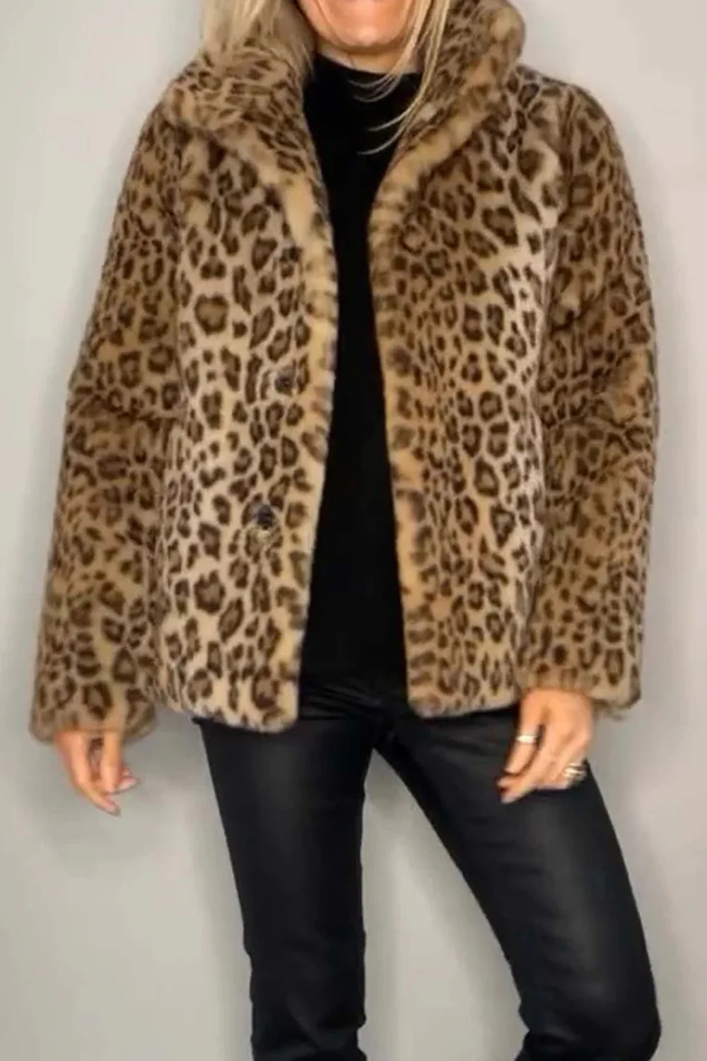 Leopard Furry Collared Neck Long Sleeve Coat Cerise / L | Casual Chic Boutique