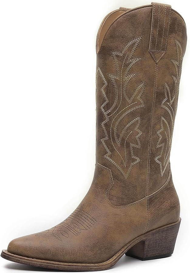 GLOBALWIN Women's Mid Calf Western Cowboy Boots Cowgirl Boots for Women with Floral Embroidery Si... | Amazon (US)