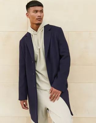ASOS DESIGN unlined wool mix overcoat in navy | ASOS (Global)