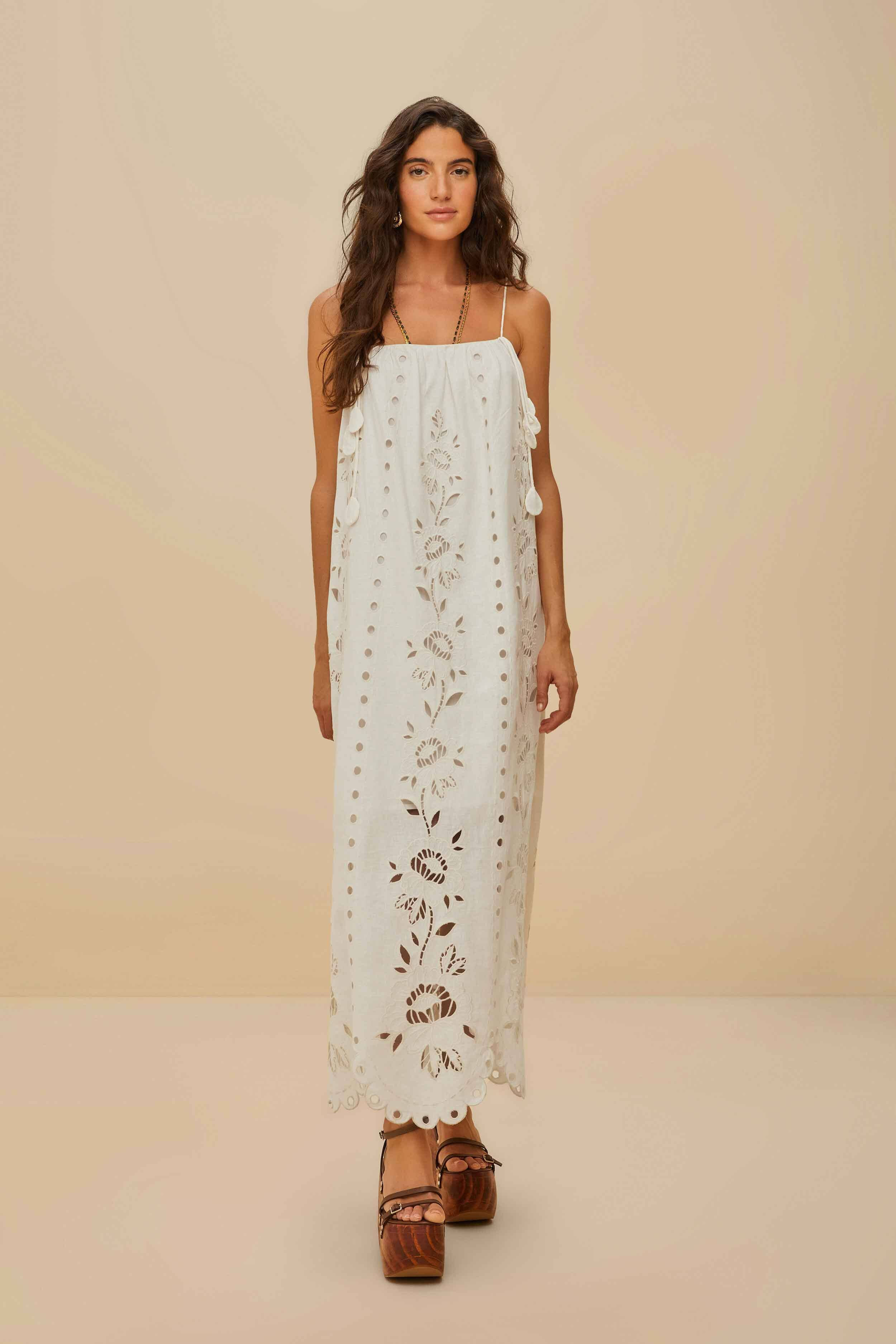 Off-White Richelieu LENZING ECOVERO Euroflax Maxi Dress, OFF-WHITE / XL | FarmRio (US)