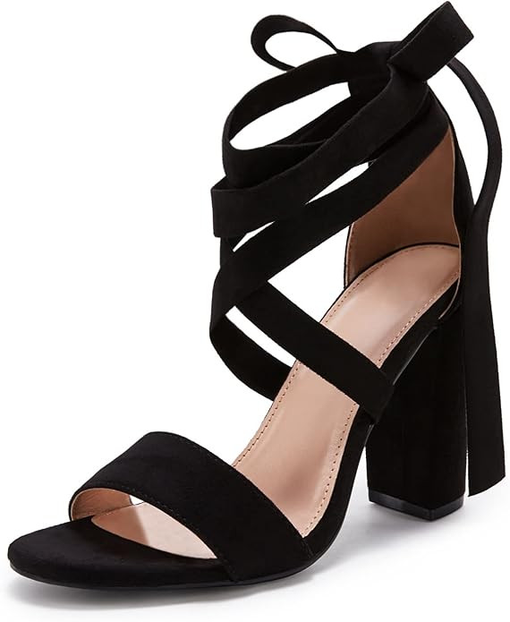Huiyuzhi Womens Chunky Ankle Strappy Pumps Lace Up High Heels Sandals | Amazon (US)