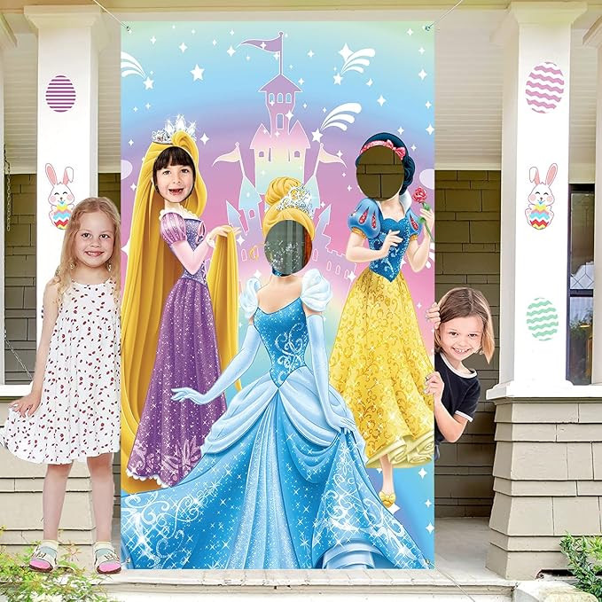 Princess Photo Door Banner Princess Face Photography Fabric Banner Backdrop Princess Birthday Par... | Amazon (US)