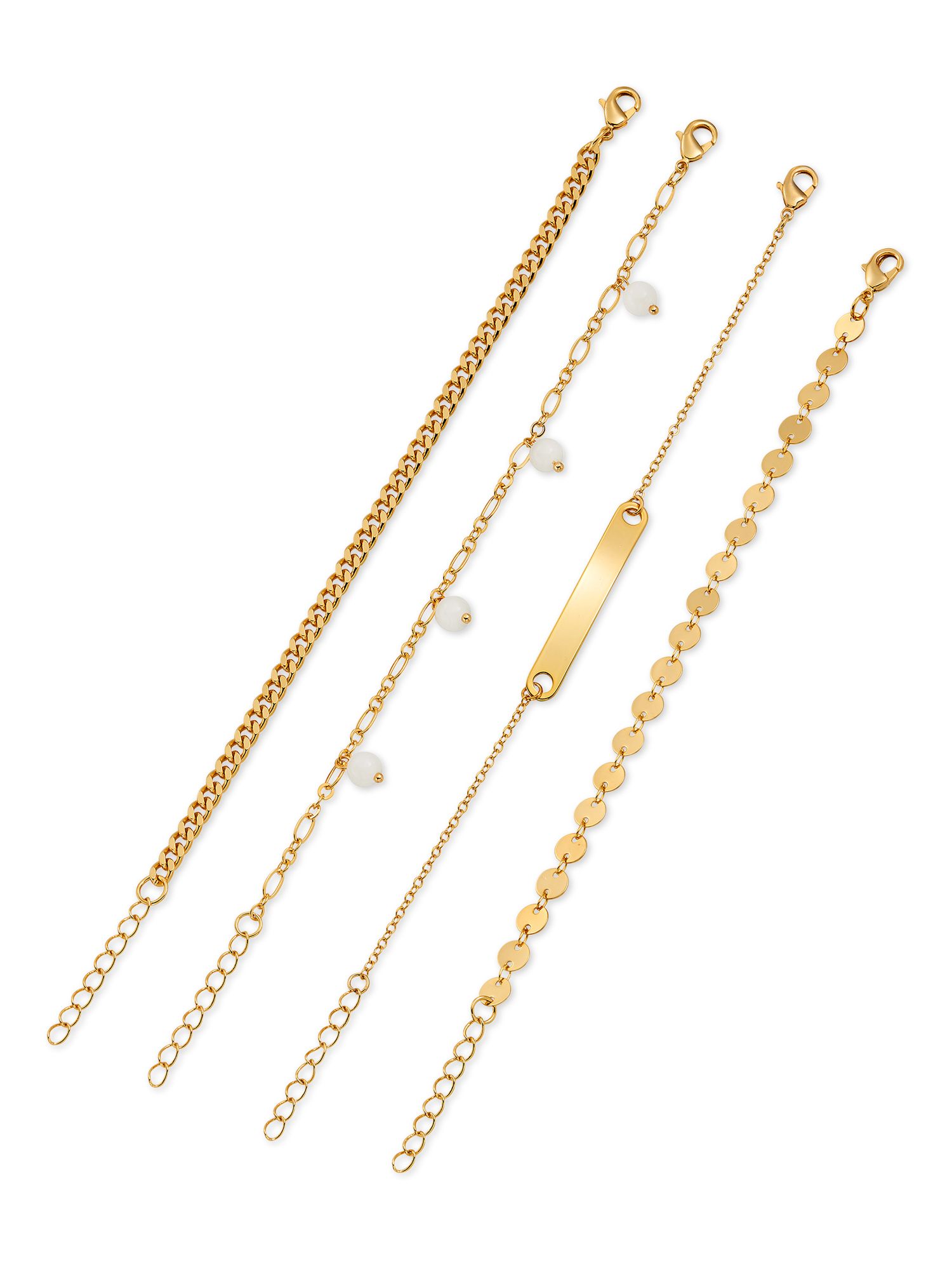 Scoop Womens Brass Yellow Gold-Plated Fashion Bracelets, 4-Piece Set - Walmart.com | Walmart (US)