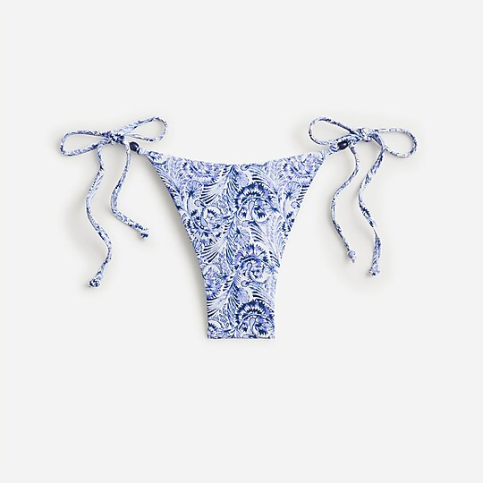 Curved-waist cheeky string bikini bottom with beads in dandelion swirl | J. Crew US
