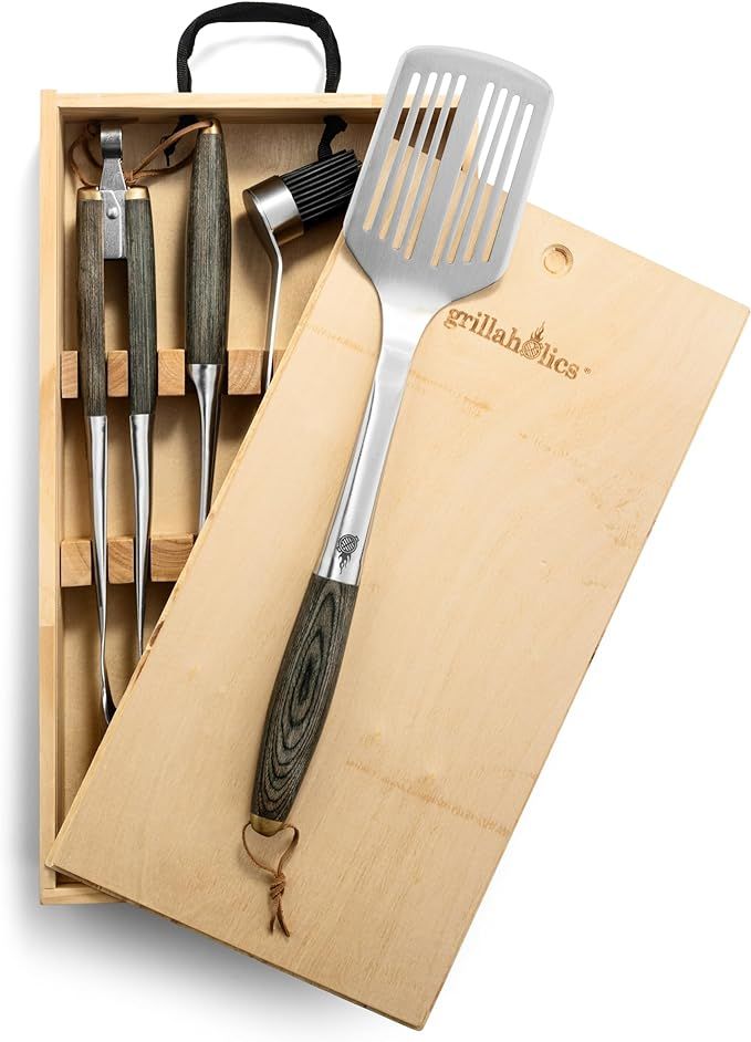 Grillaholics Premium BBQ Grill Tools - Luxury 4-Piece Barbecue Utensils Grill Set - Wooden Gift B... | Amazon (US)