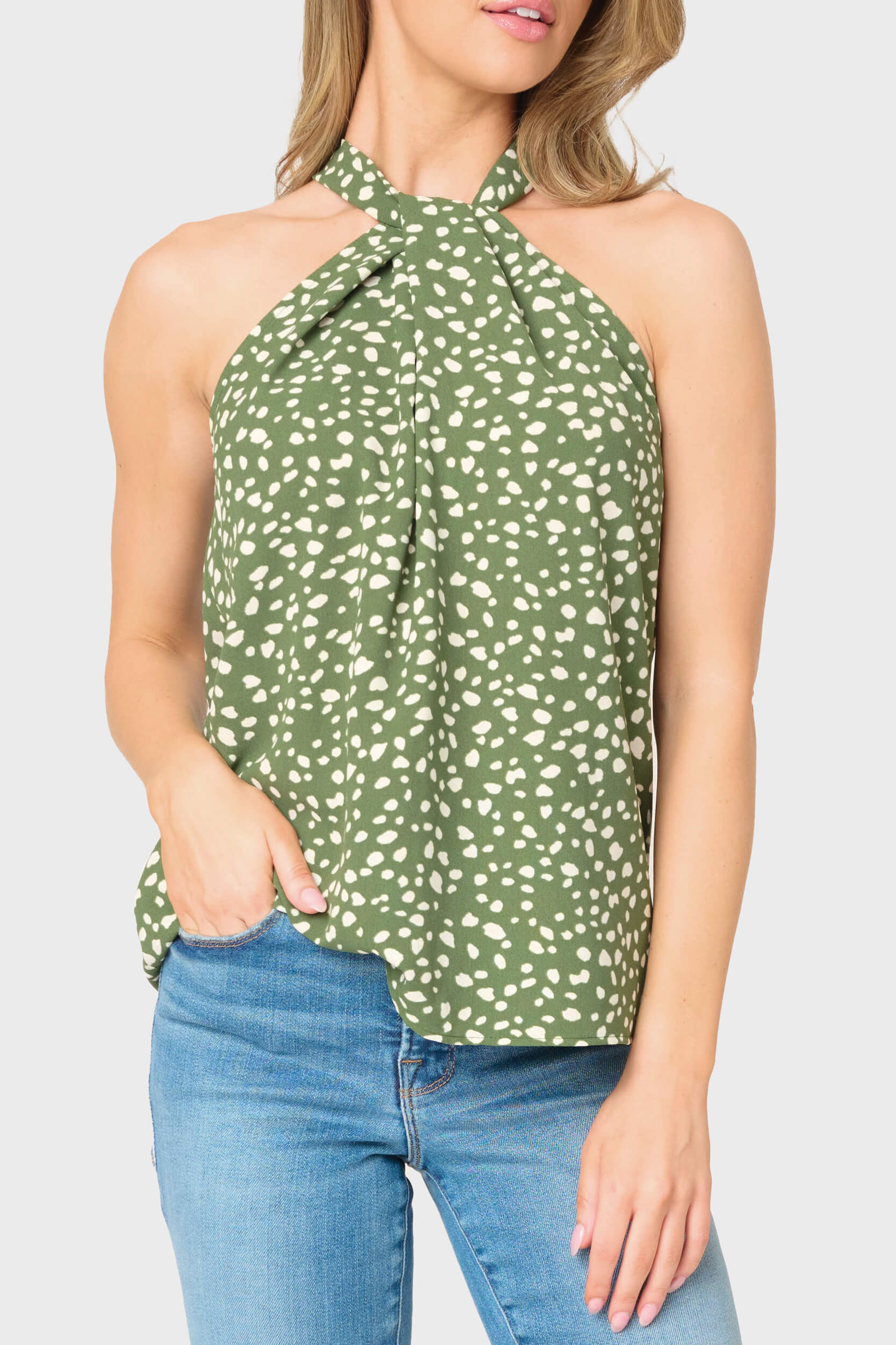 Twist Neck Halter Top | Women’s Polka Dot Tank Blouse | Gibsonlook