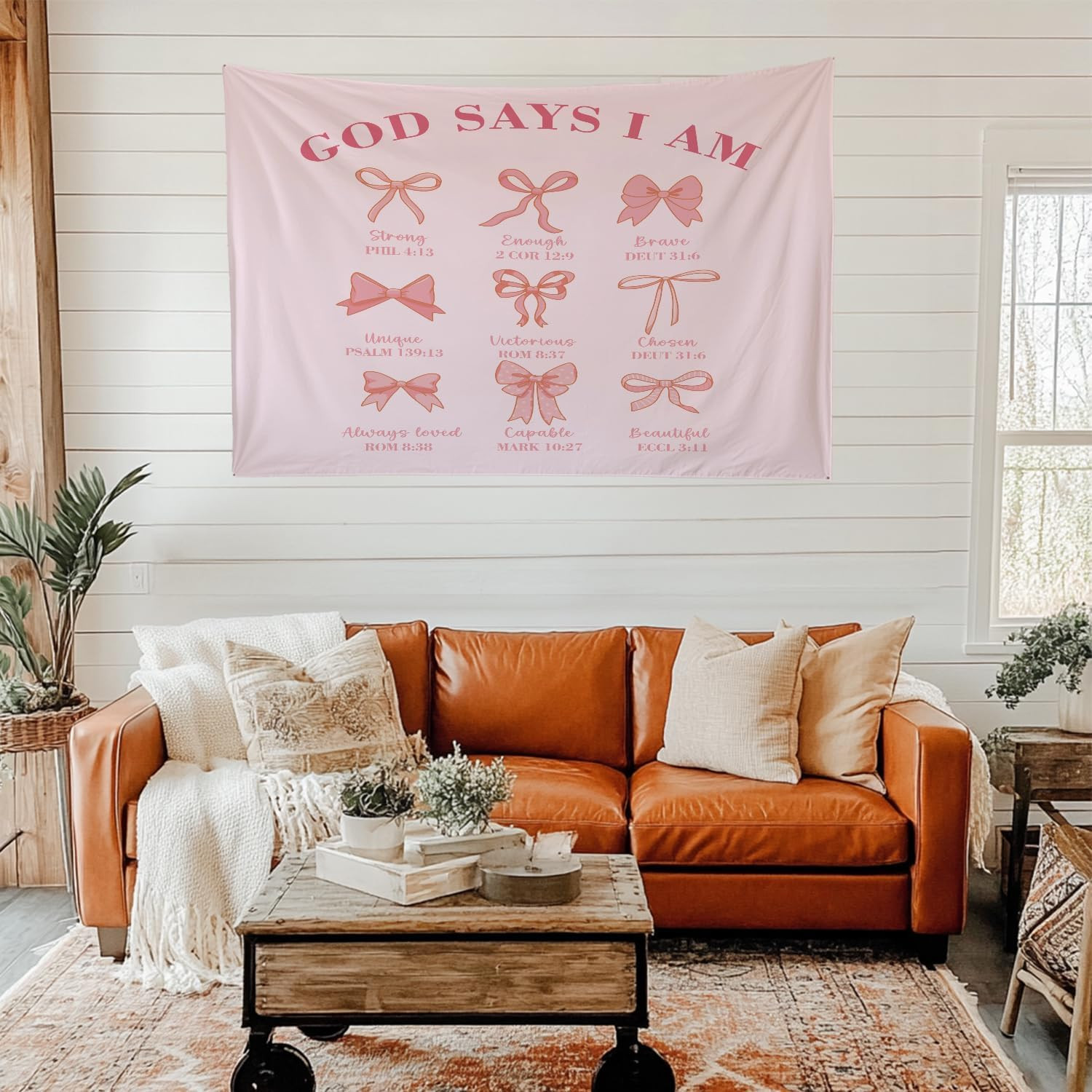 QROZIAR Bible Coquette Pink Bows Tapestry for Bedroom, God Says I Am Christian Tapestry Decor, Po... | Amazon (US)
