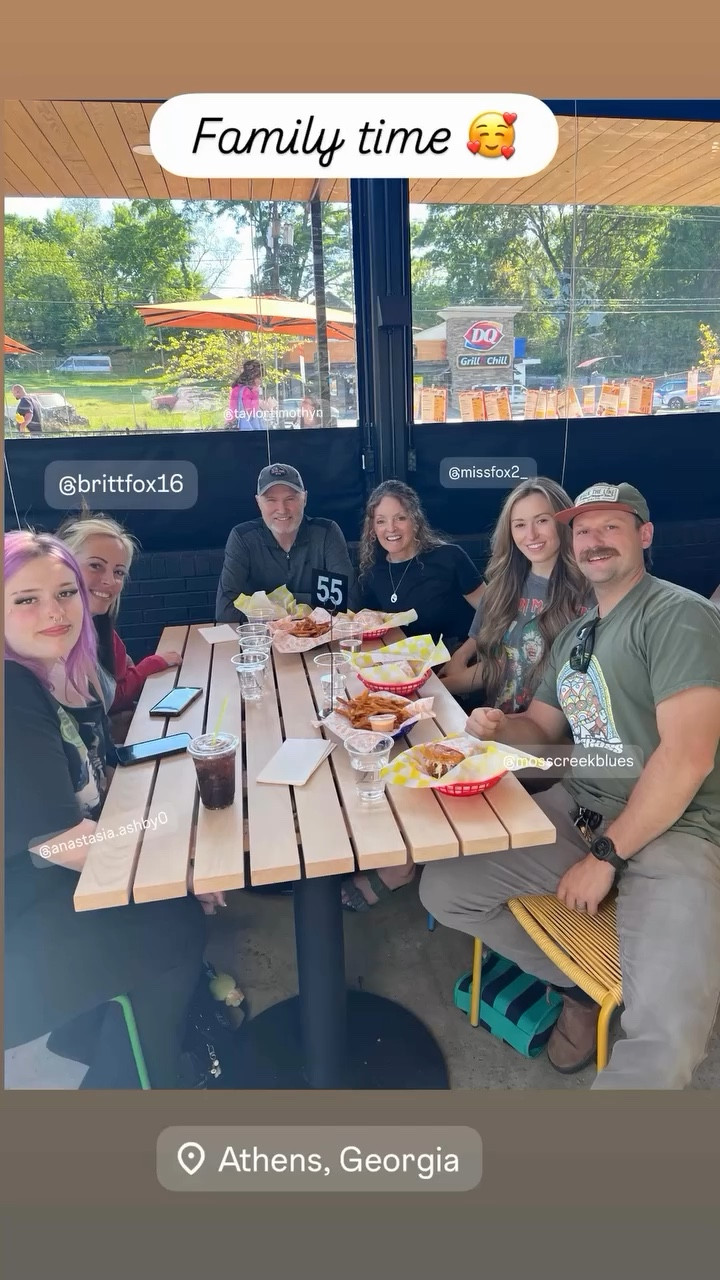 Love family time!!!💕. It fills my heart.
Dinner In Athens @caferacersofinstagram 
Back to the Dudley home for bonfire, s’mores and chill time with @missfox2_ & @mosscreekblues 
Driving home to the most glorious sunset.
The sleeping grandson was before any of this even kicked off 😂. I think the drive to Athens lured him to sleep.💤 

#family

#LTKstorytime