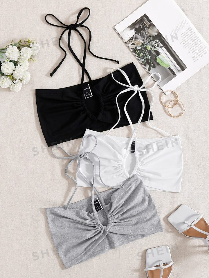 SHEIN Privé 3pcs Tie Back Crop Top | SHEIN