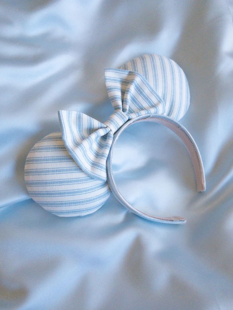 Blue & White Striped Mouse Ears Classic Minnie Ears Blue Minnie Ears - Etsy | Etsy (US)