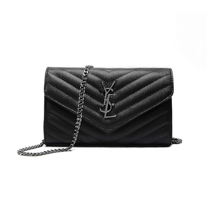 Simple Small Crossbody Bag Quilted Shoulder Purse With"Y" Black Chain Strap | Amazon (US)