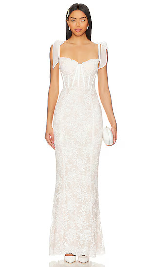 Romanza Gown in White Chantilly Lace | Revolve Clothing (Global)