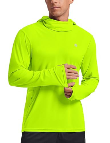 PINSPARK Sun Protection Shirts for Men Hoodie with Mask UPF 50+ Long Sleeve Fishing Shirts for Men UV Rash Guard Lightweight Lemon Green | Amazon (US)