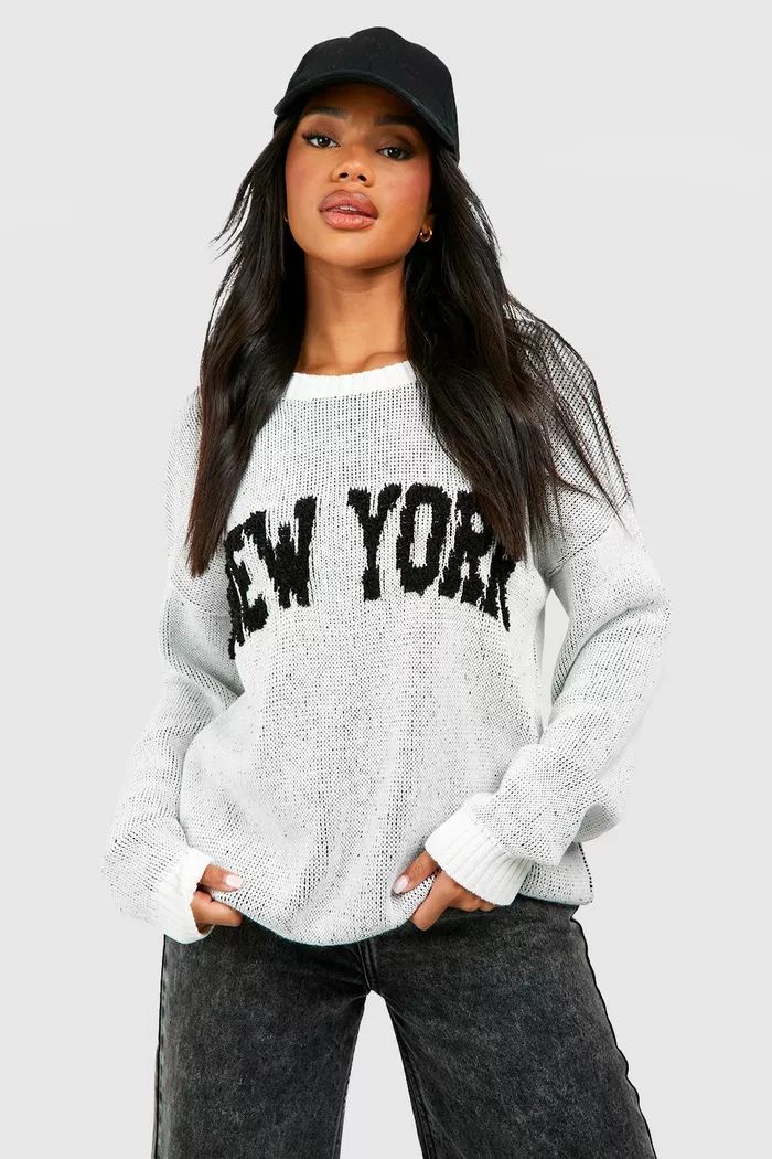 Textured New York Slogan Jumper | Boohoo.com (UK & IE)