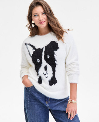 Women's Eyelash Dog Crewneck Sweater, Macy's Exclusive | Macy's