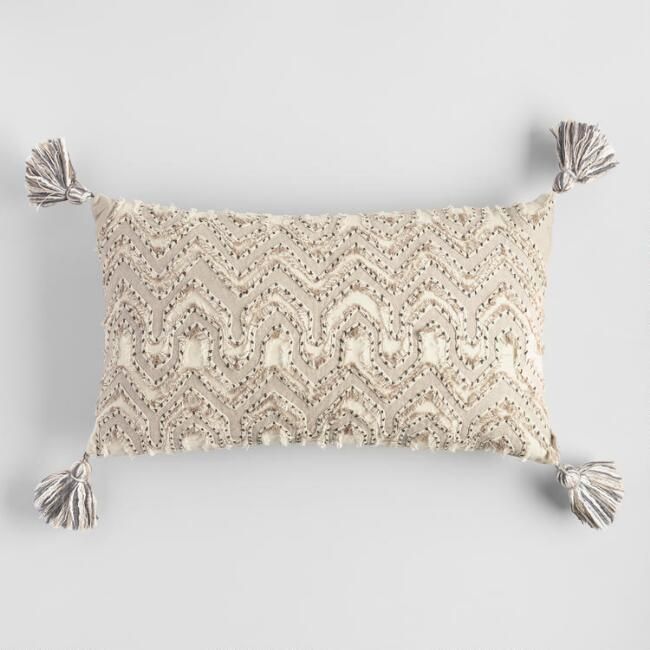 Oversized Ivory Embroidered Tyler Lumbar Pillow | World Market