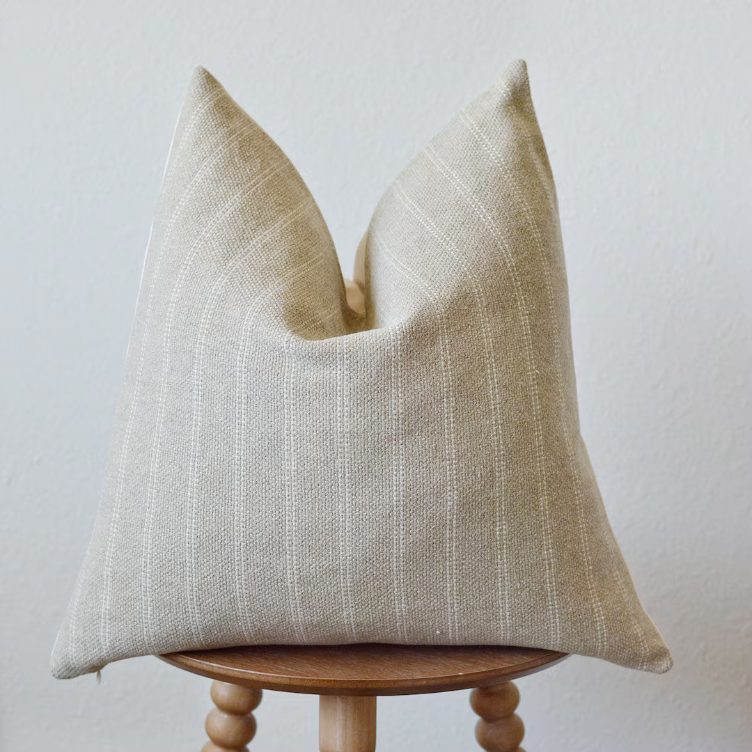 Greige Striped Woven Pillow Cover | Etsy (US)
