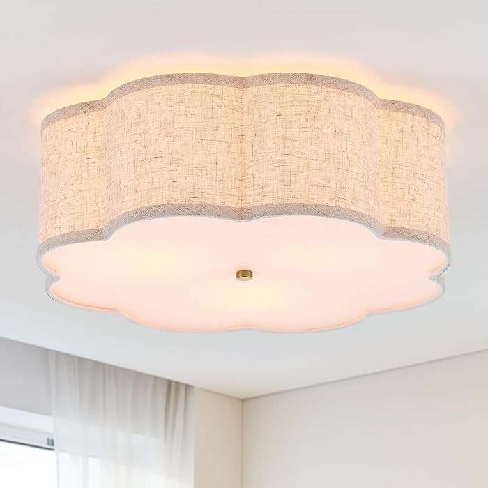 18" Modern Flush Mount Ceiling Light, 3-Light Large Gold Ceiling Fixture with Beige Linen Drum Sh... | Amazon (US)