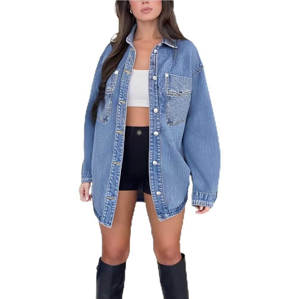 Womens Denim Jacket Wash Jean Jacket Coats With Pockets | Amazon (US)