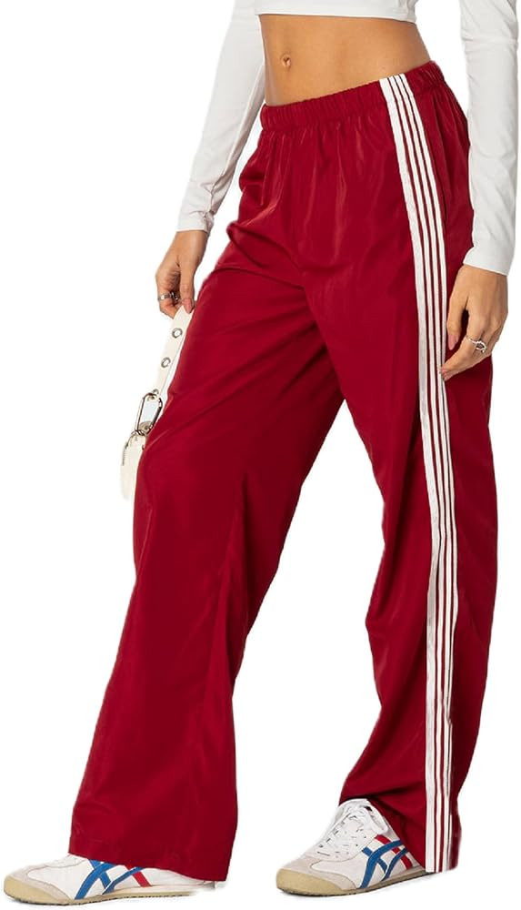 Women Y2k Wide Leg Track Pants Elastic Waist Side Striped Baggy Sweatpants Trendy Loose Fit Jogge... | Amazon (US)