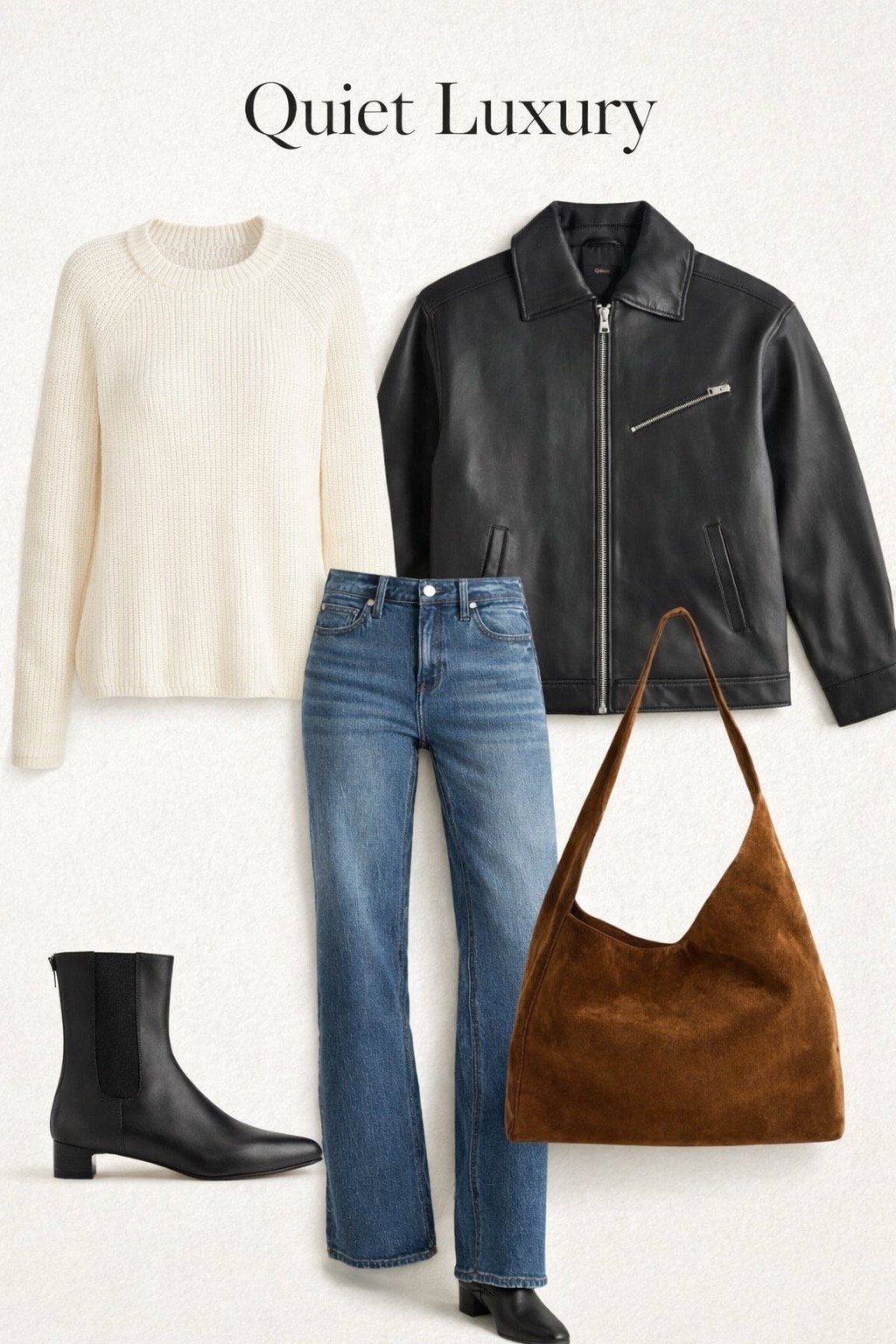 Quiet luxury done the right way @onequince

A crisp cream knit layered with a classic leather jacket, vintage wash denim, sleek black ankle boots, and a rich suede shoulder bag. Timeless pieces you can mix, repeat, and wear for years without chasing trends.

Everything linked on LTK for easy shopping. #Quince #QuincePartner