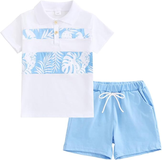 Toddler Boys 2 Piece Outfits Button Down Shirt and Shorts Set, Short Sleeve Casual Summer Clothes... | Amazon (US)