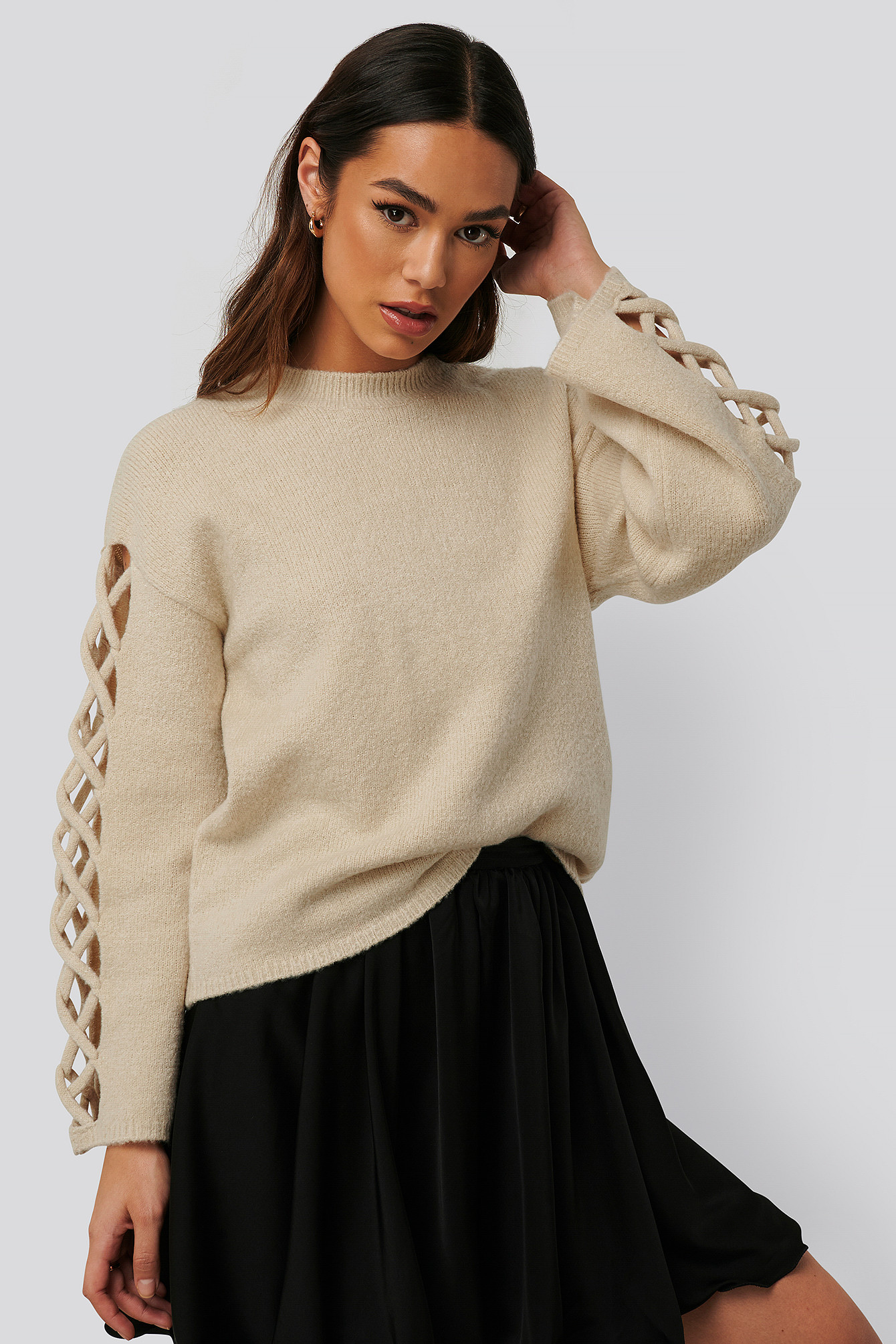 Strickweste Mit Rundhalsausschnitt Und Ärmeldetail Beige | NA-KD DE, AT, CH