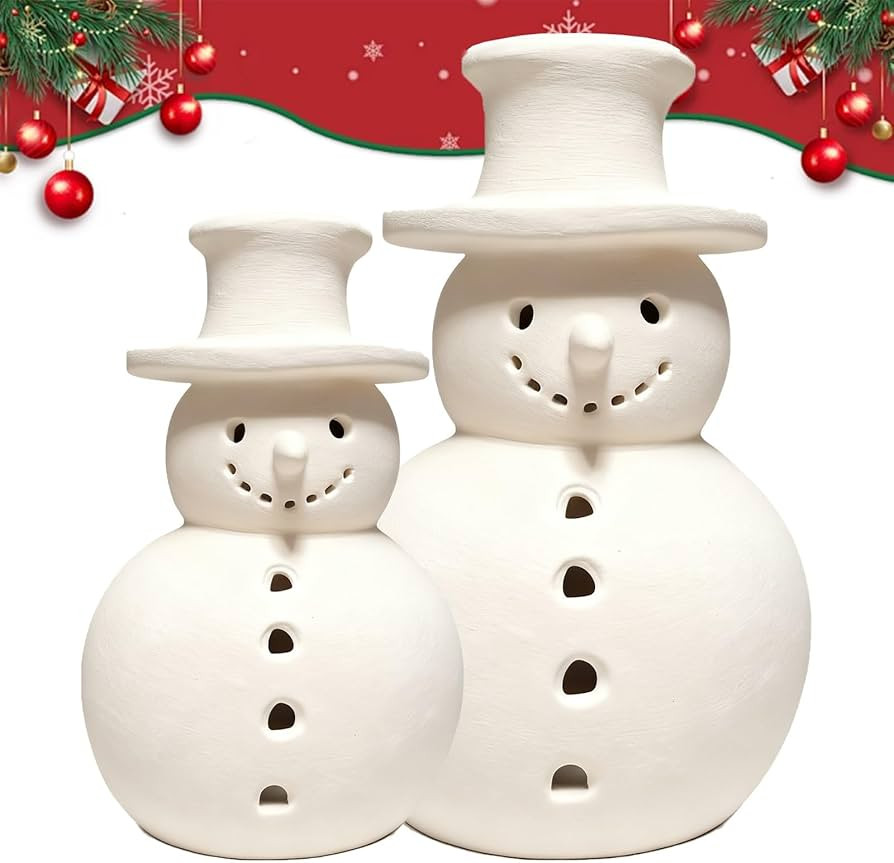 Terracotta Snowman Decor, Christmas Handmade Figurines Decorations, White Clay Winter Decor for H... | Amazon (US)