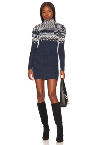 L'Academie Adkins Mock Neck Fairisle Mini Dress in Navy Multi from Revolve.com | Revolve Clothing (Global)