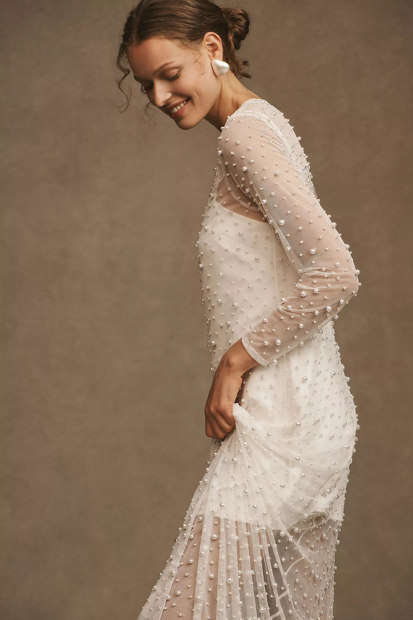 BHLDN Willow Sheer Pearl Maxi Shift Dress | Anthropologie (US)